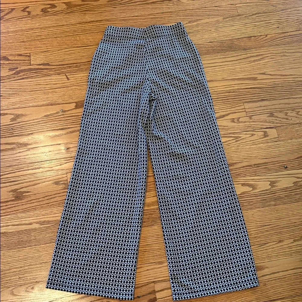 Max Studio High Waist Sailor Button Wide Leg Pants Black White Geometric Print S